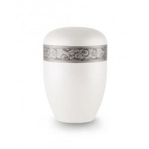 Biodegradable Urn (White with Silver Decorative Border)